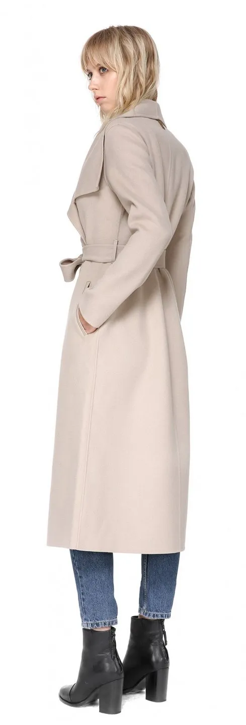 MCK - Mai Long Coat   Belted Waist Sand