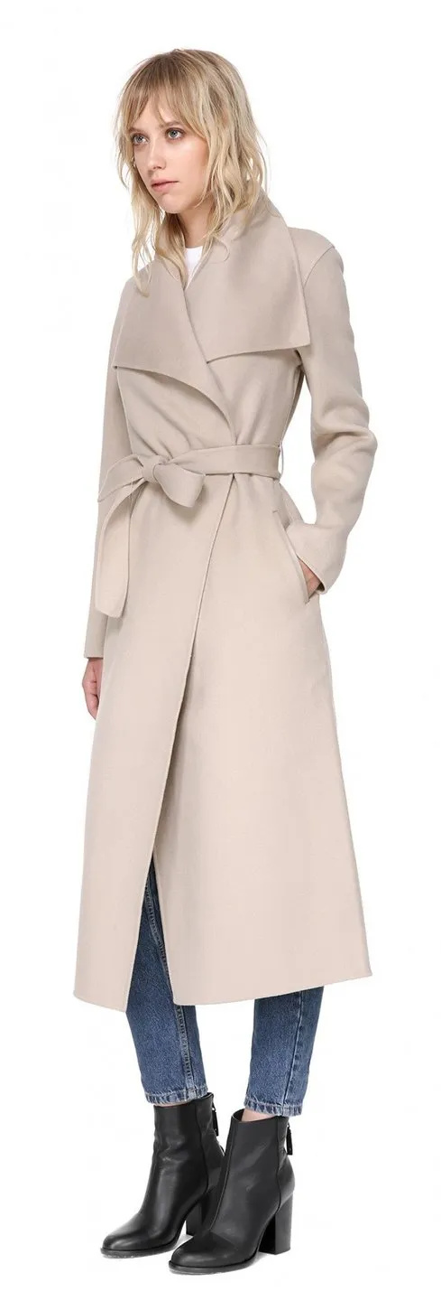 MCK - Mai Long Coat   Belted Waist Sand