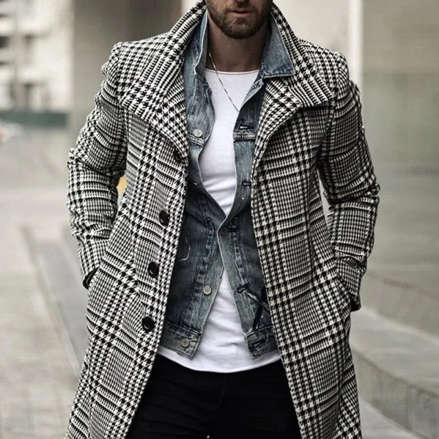 Men's Wool Plaid Overcoat