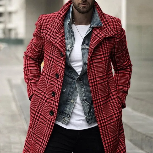 Men's Wool Plaid Overcoat