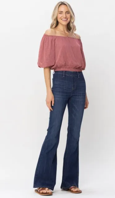 Mia High Wasted Pull on Flare  Jeans - Judy Blue