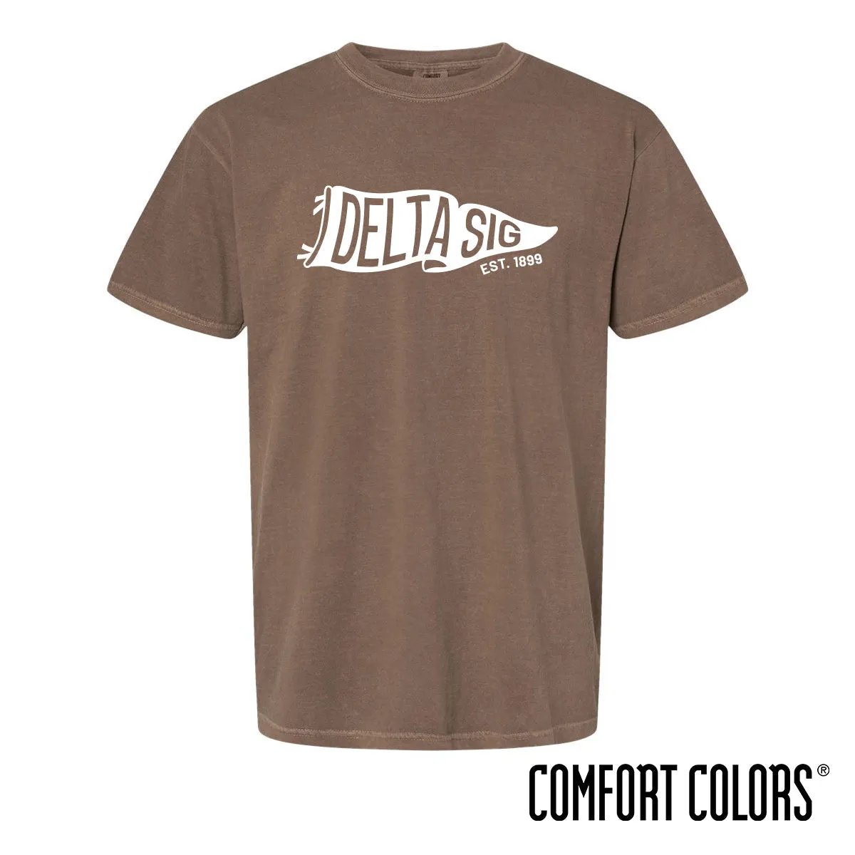 New! Delta Sig Comfort Colors Brown Pennant Short Sleeve Tee