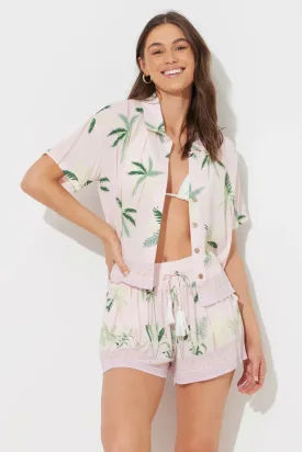 Ocean Drive Palm Printed Rayon Crinkle Camp Shirt