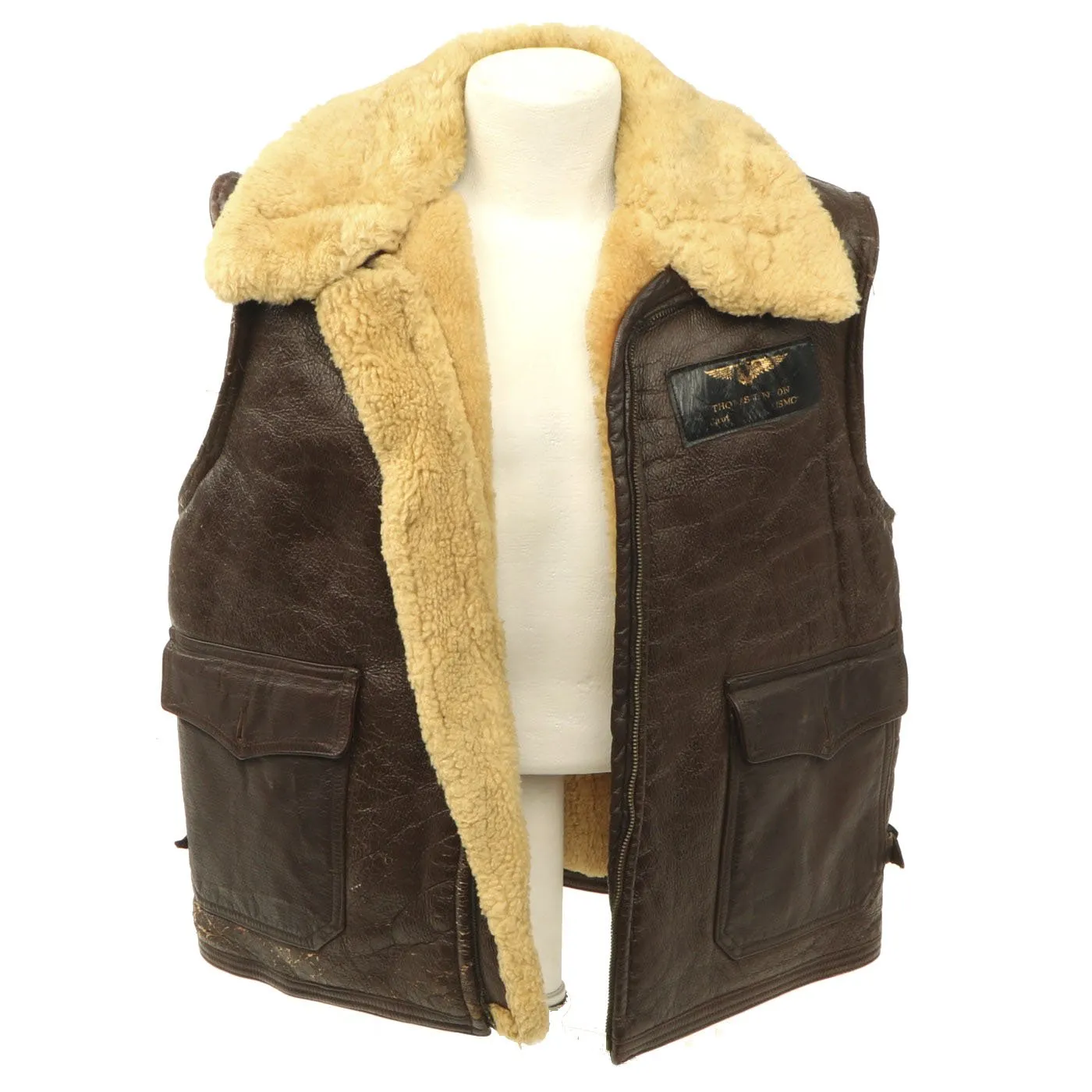 Original U.S. WWII Naval Aviator Sheepskin Winter Flight M-445A Jacket Converted to Vest