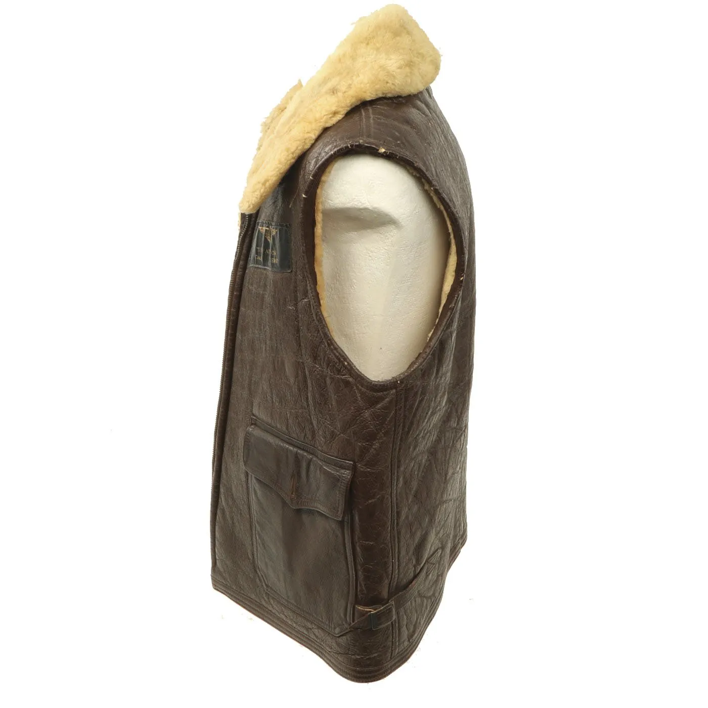 Original U.S. WWII Naval Aviator Sheepskin Winter Flight M-445A Jacket Converted to Vest