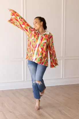 Pleats and Petals Flare Sleeve Top