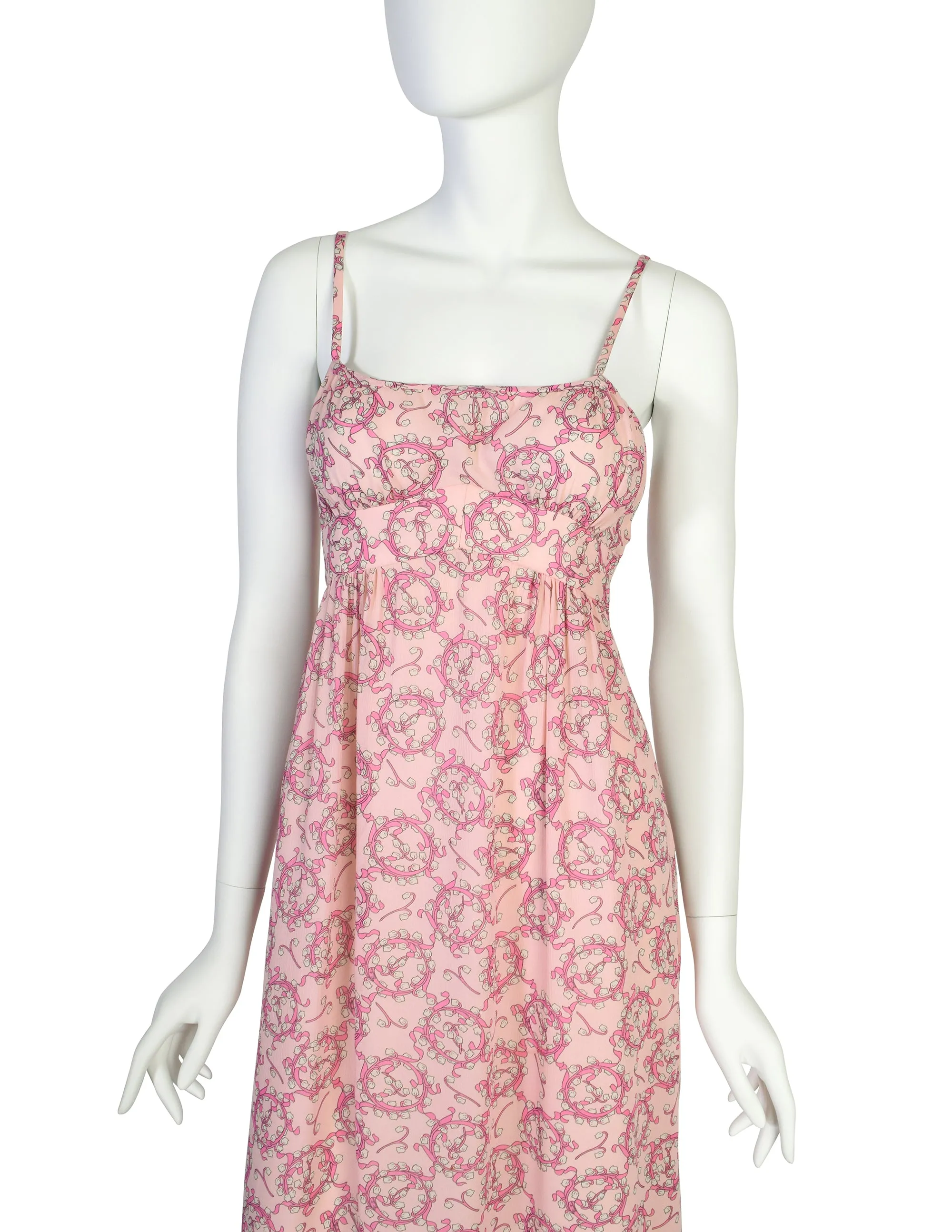 Pucci Vintage 1960s Baby Pink Lilly of the Valley Floral Print Silk Slip Dress and Jacket Ensemble Set