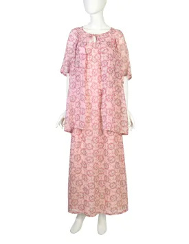 Pucci Vintage 1960s Baby Pink Lilly of the Valley Floral Print Silk Slip Dress and Jacket Ensemble Set