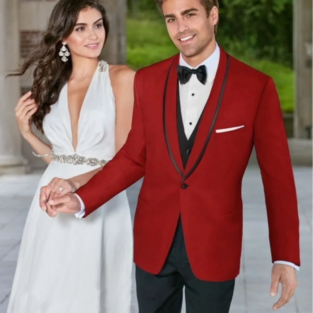 Red Carmine Slim Fit Tuxedo Jacket with Black Satin Trim