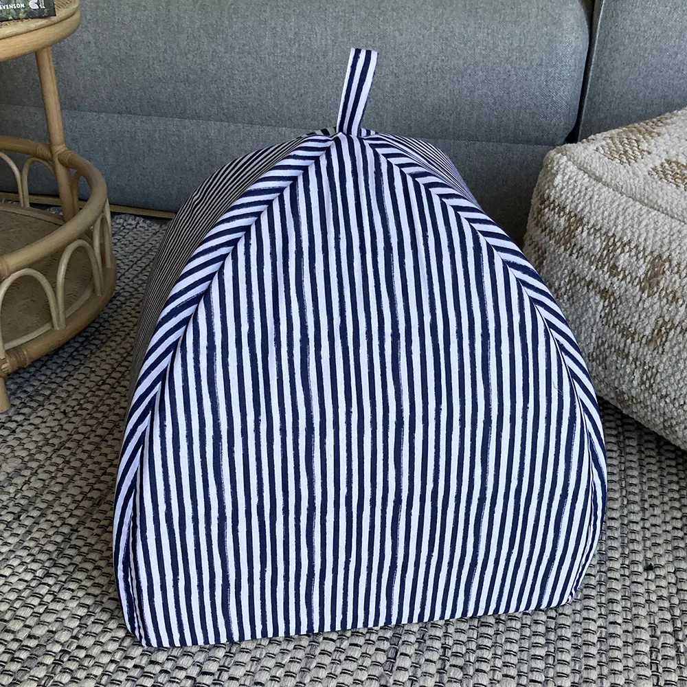 SAMPLE SALE: Printed Painterly Navy/White Stripe Pet Igloo