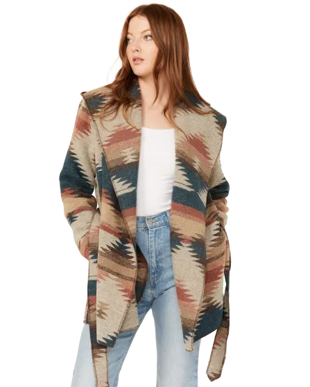 Sidran Women's Southwestern Print Hooded Wrap Jacket