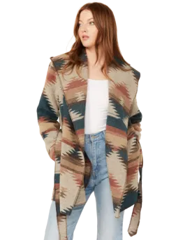 Sidran Women's Southwestern Print Hooded Wrap Jacket