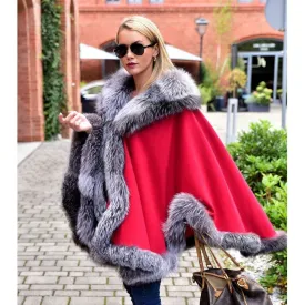 Silver Fox Fur Trimmed Cape - Luxurious Fashion-Forward Design