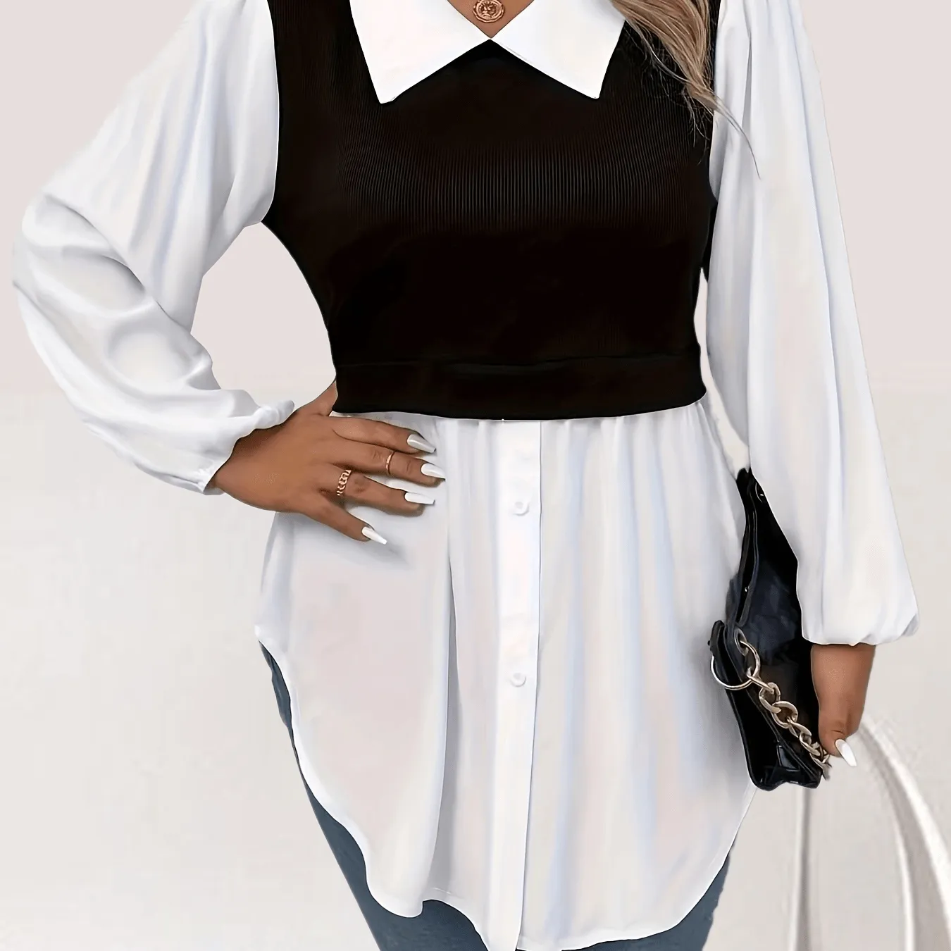 Stylish Plus Size Colorblock Blouse Perfect for Spring and Fall