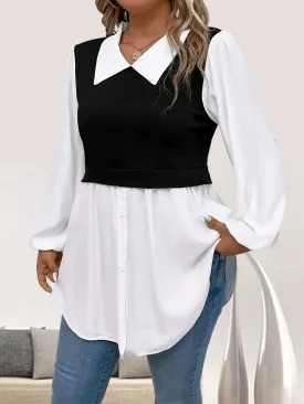 Stylish Plus Size Colorblock Blouse Perfect for Spring and Fall