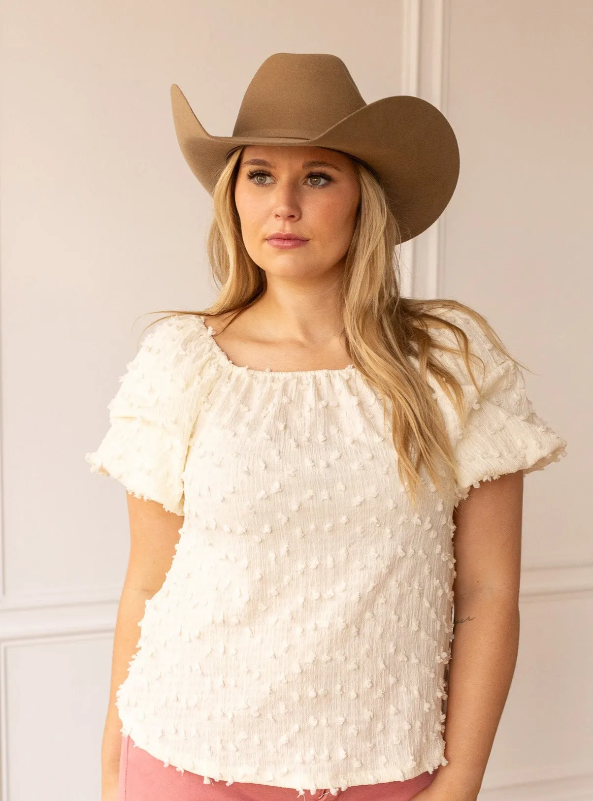 Textured Peasant Blouse, Ivory