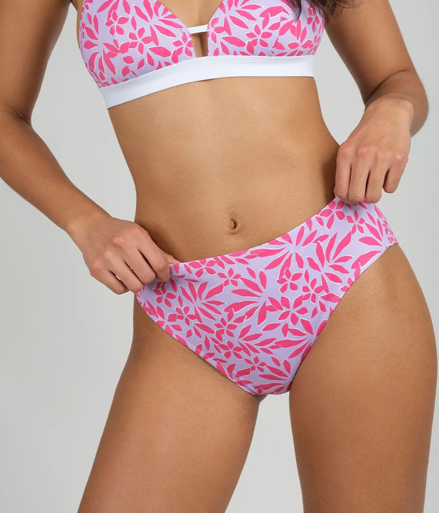 The Swim High Waist Bottom - Print: Retro Palm Print