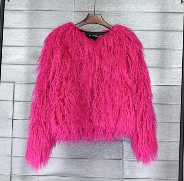 Trendy Colorful Boho Shaggy Fur Coat