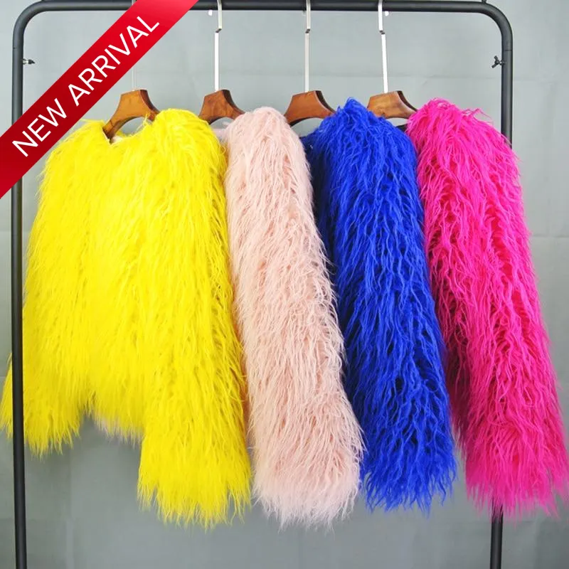 Trendy Colorful Boho Shaggy Fur Coat