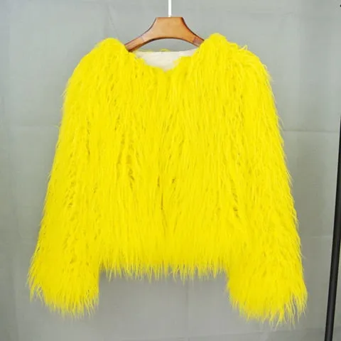 Trendy Colorful Boho Shaggy Fur Coat