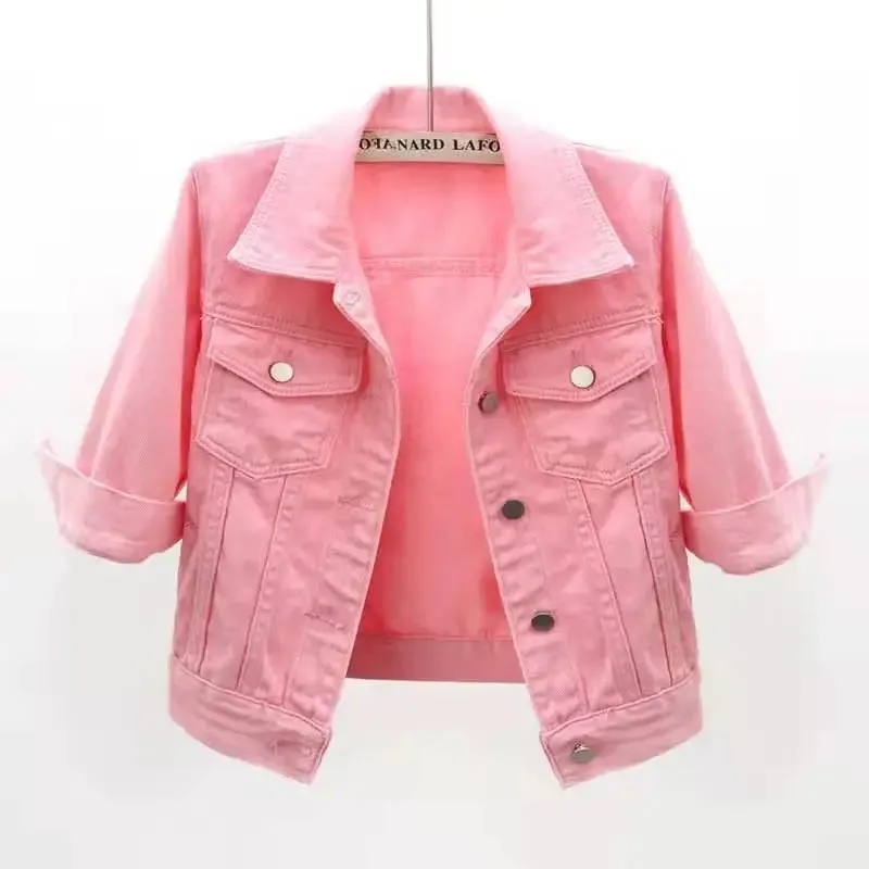 Trendy Denim Half Sleeve Crop Jacket