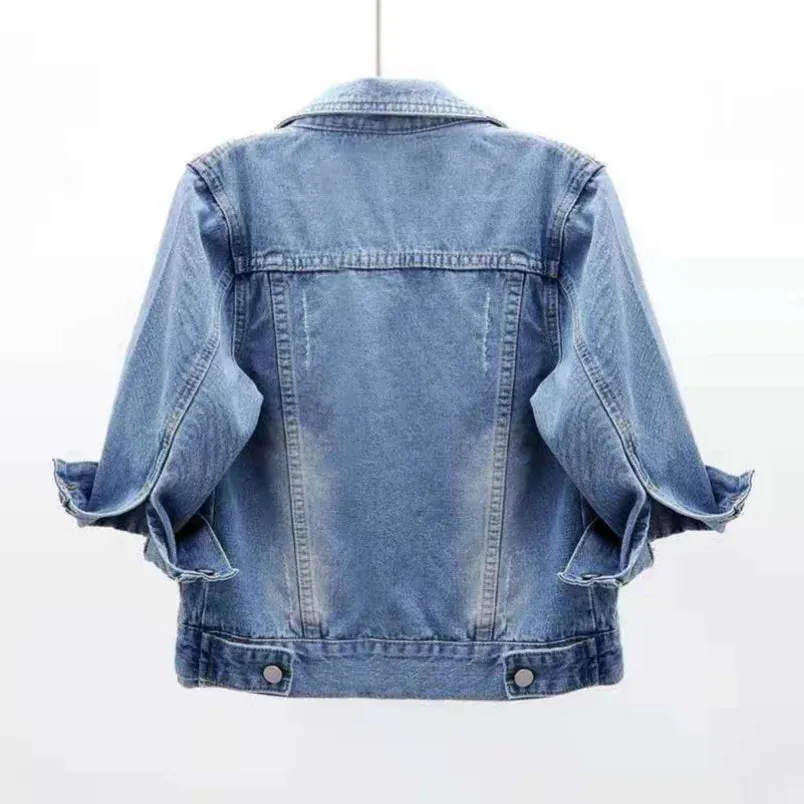 Trendy Denim Half Sleeve Crop Jacket