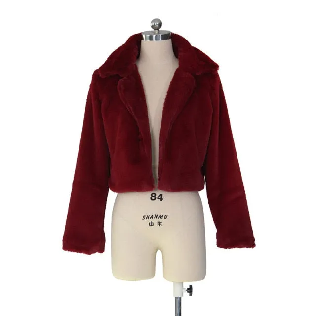 Trendy Fashion Faux Fur Cropped  Coat With Open Stitch.