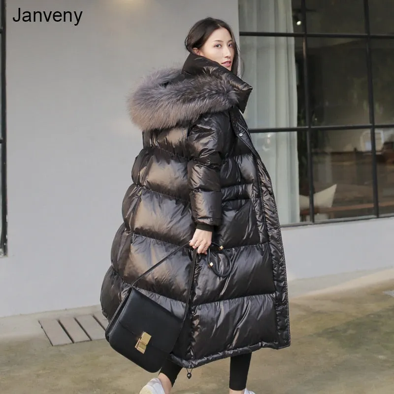 Trendy Long Puffer Fur Hood Coat