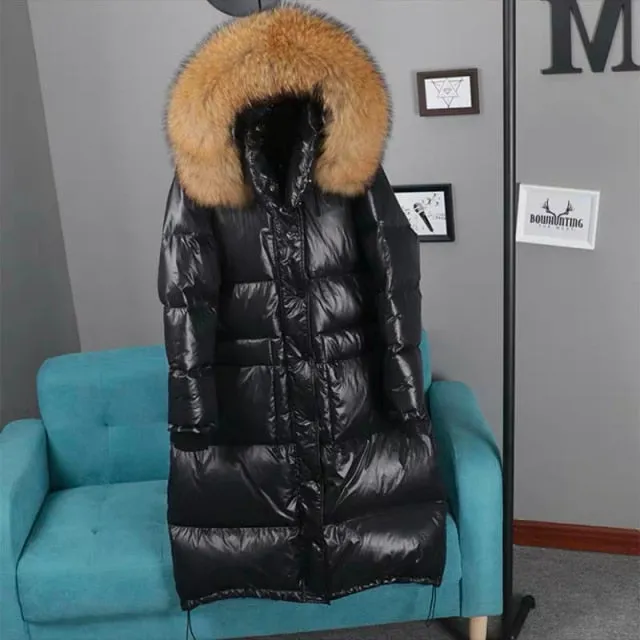 Trendy Long Puffer Fur Hood Coat