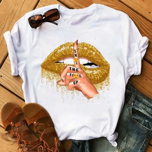 Trendy Love Lips Casual T-Shirts Tees