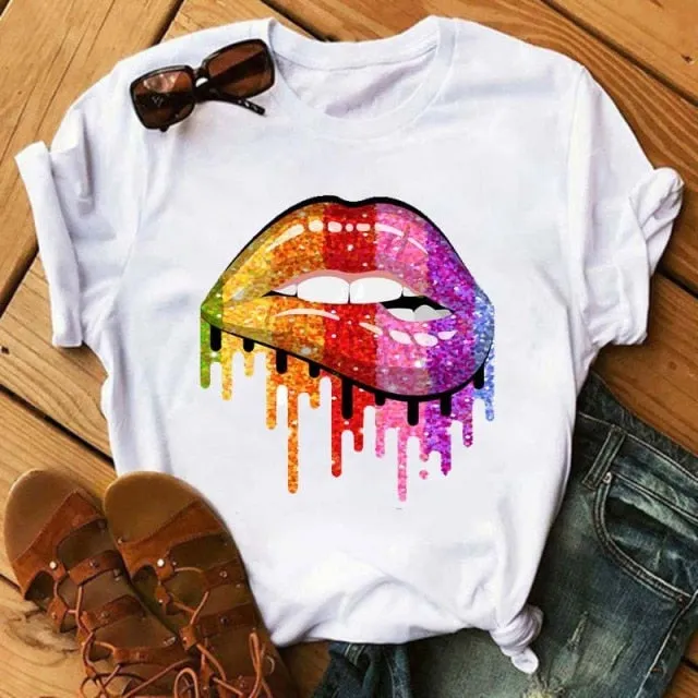 Trendy Love Lips Casual T-Shirts Tees