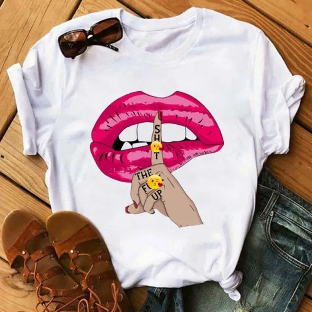 Trendy Love Lips Casual T-Shirts Tees