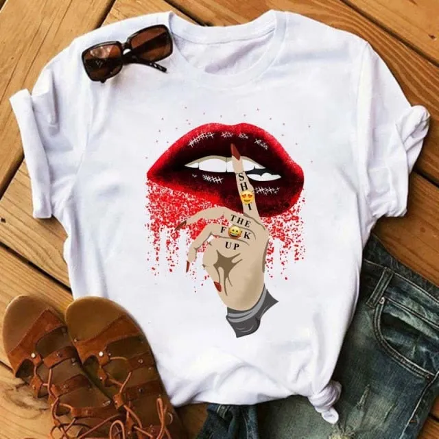 Trendy Love Lips Casual T-Shirts Tees