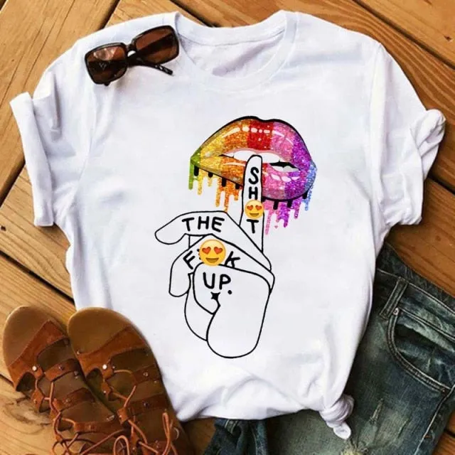 Trendy Love Lips Casual T-Shirts Tees