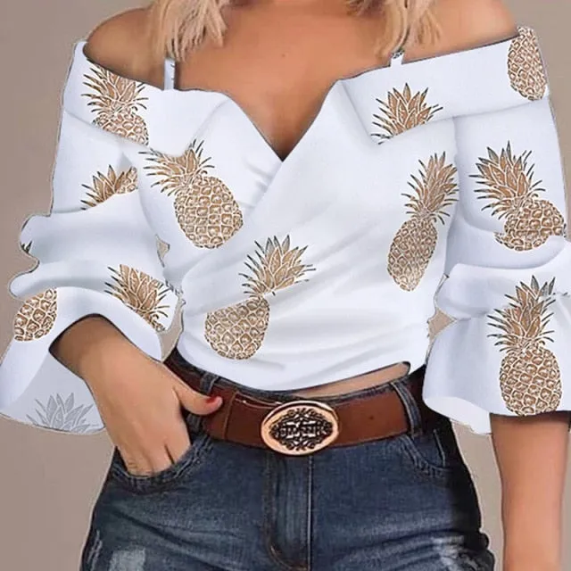 Trendy Off The Shoulder Casual Flare Sleeve Shirt