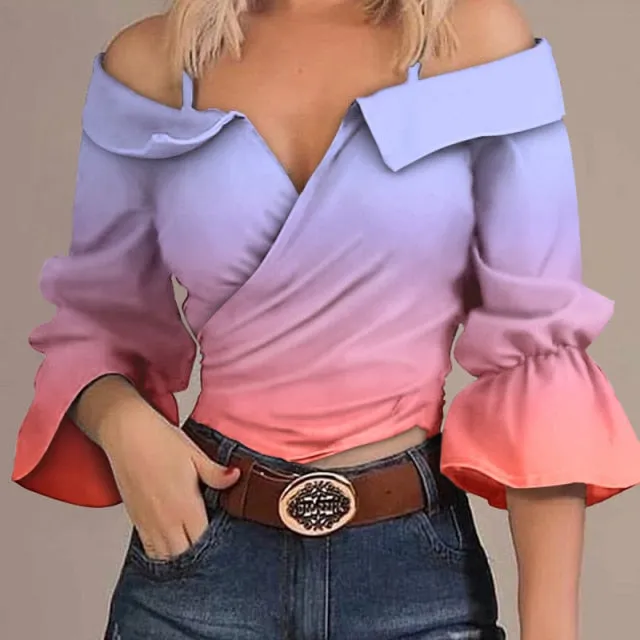 Trendy Off The Shoulder Casual Flare Sleeve Shirt