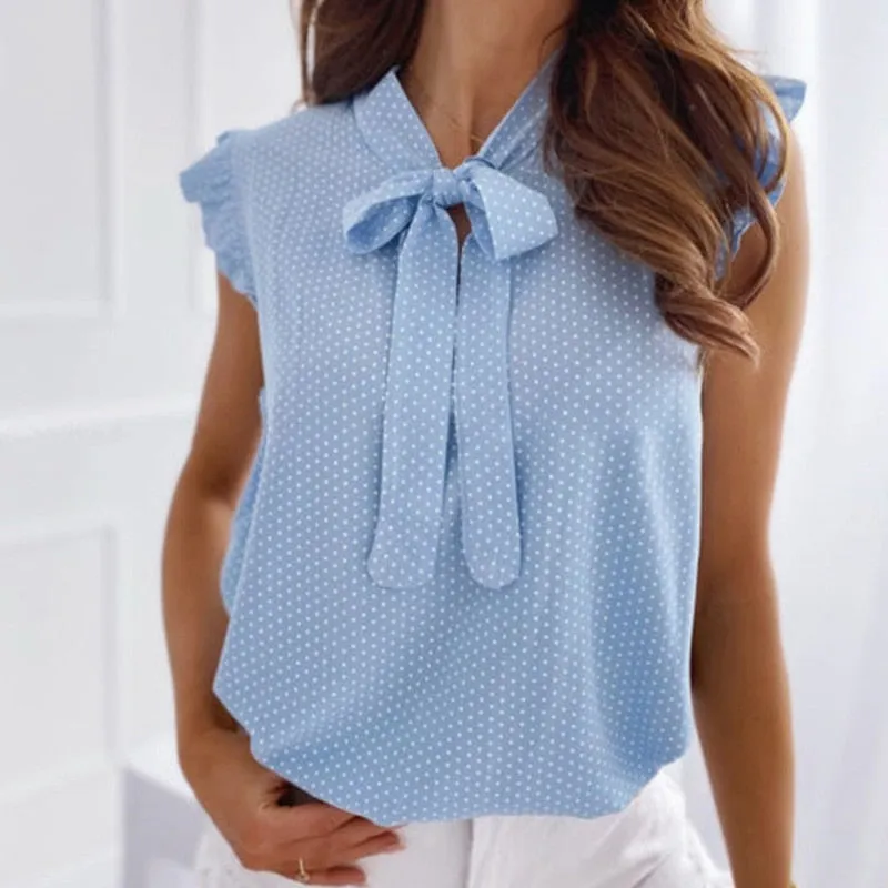 Trendy Ruffles Lace Tie Blouse