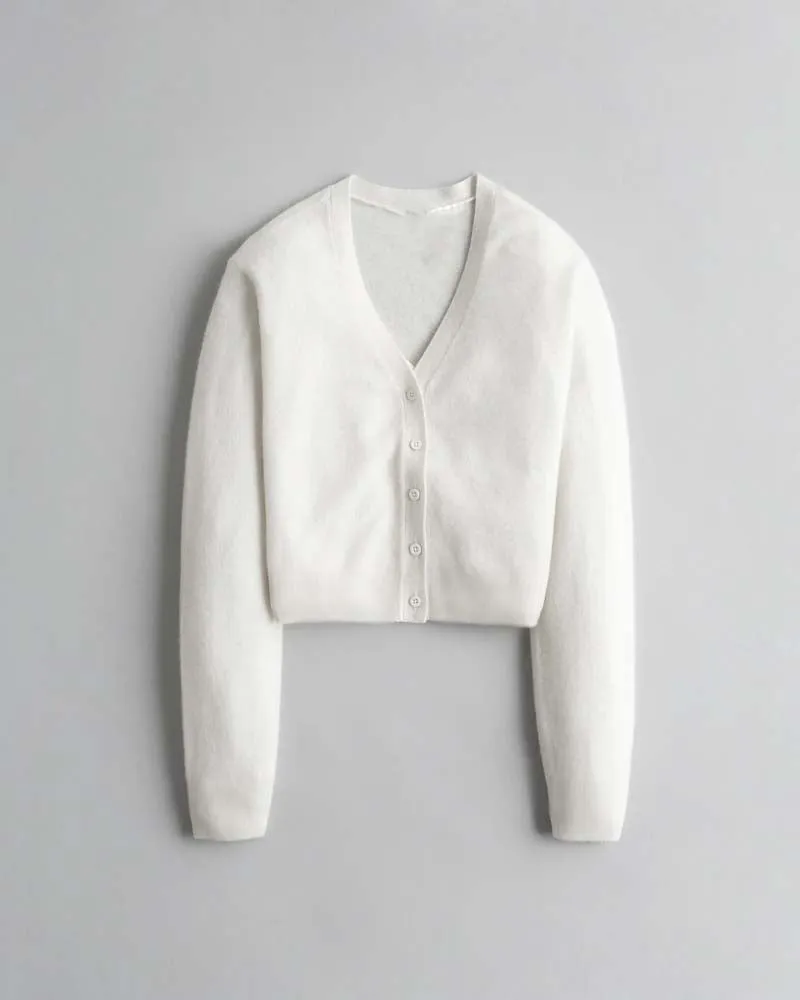 White Slim Crop Cardigan