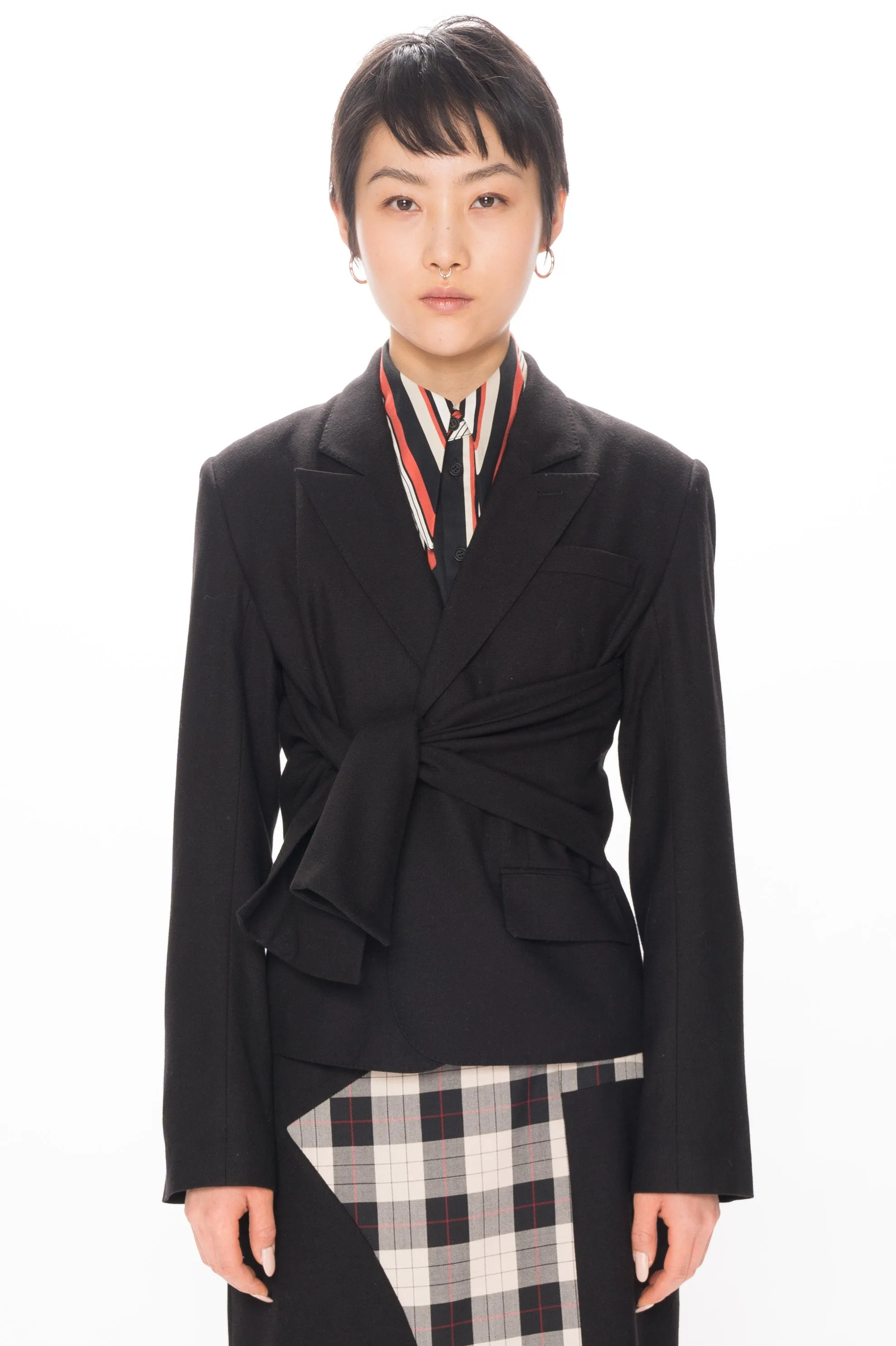 Wool Black Self Tie Blazer