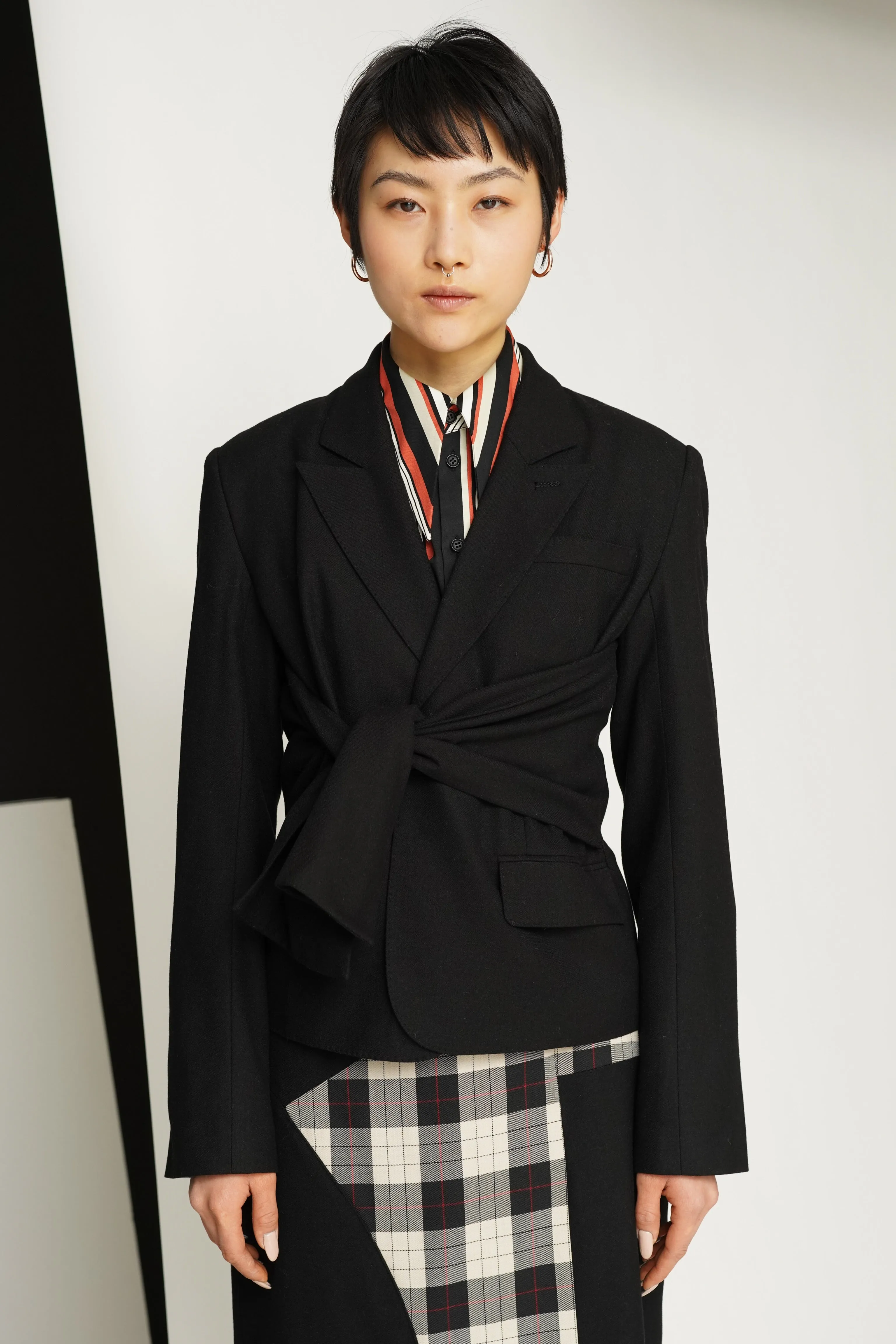 Wool Black Self Tie Blazer