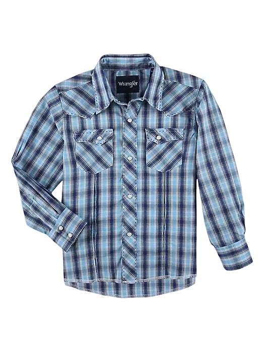 Wrangler Boy's Long Sleeve Fashion Western Snap Plaid Shirt