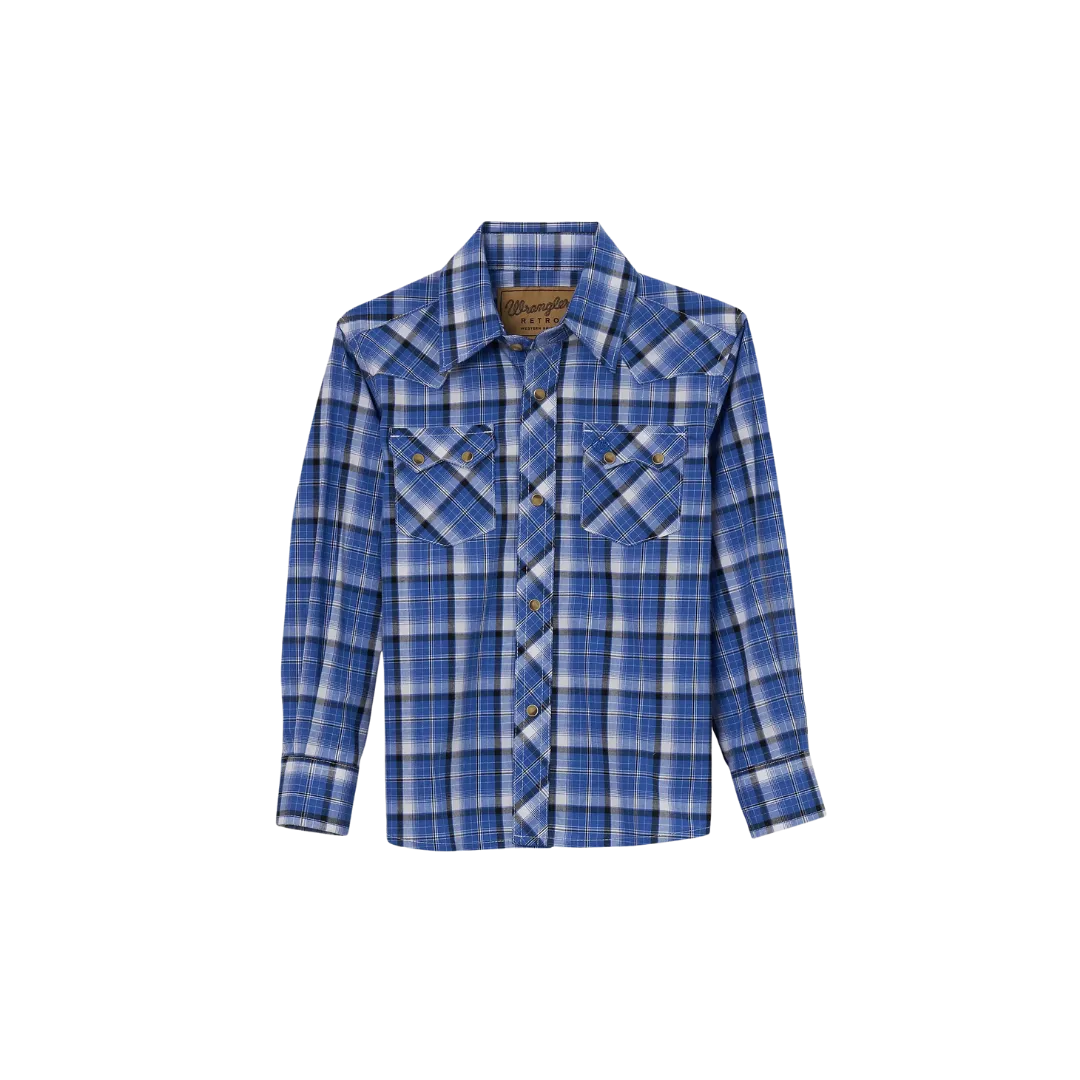 Wrangler Boy's Retro Snap  Blue Shirt