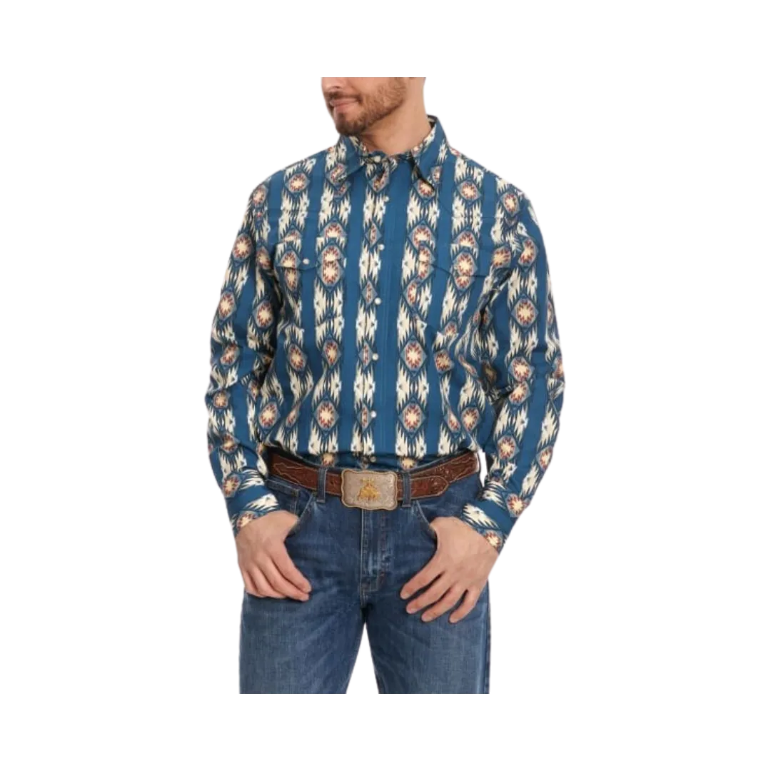 Wrangler Men's Checotah  Stripes Long Sleeve Western Shirt