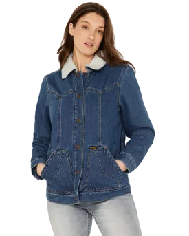 Wrangler Women's Medium Wash Denim Sherpa Lined Barn Coat